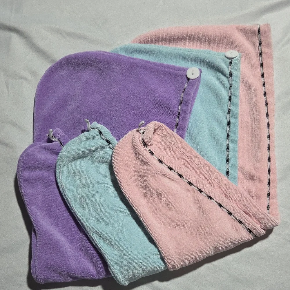 Women's Soft Hooded Hair Wrap Towels Set - Purple, Blue, and Pink